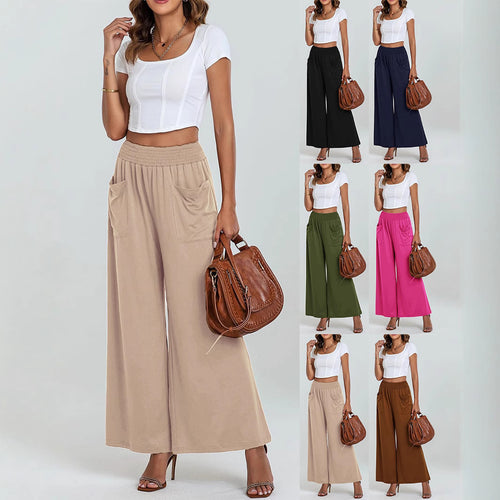Women's Palazzo Pants with a Loose Fit, Elastic Waist and Convenient Pockets Lune London