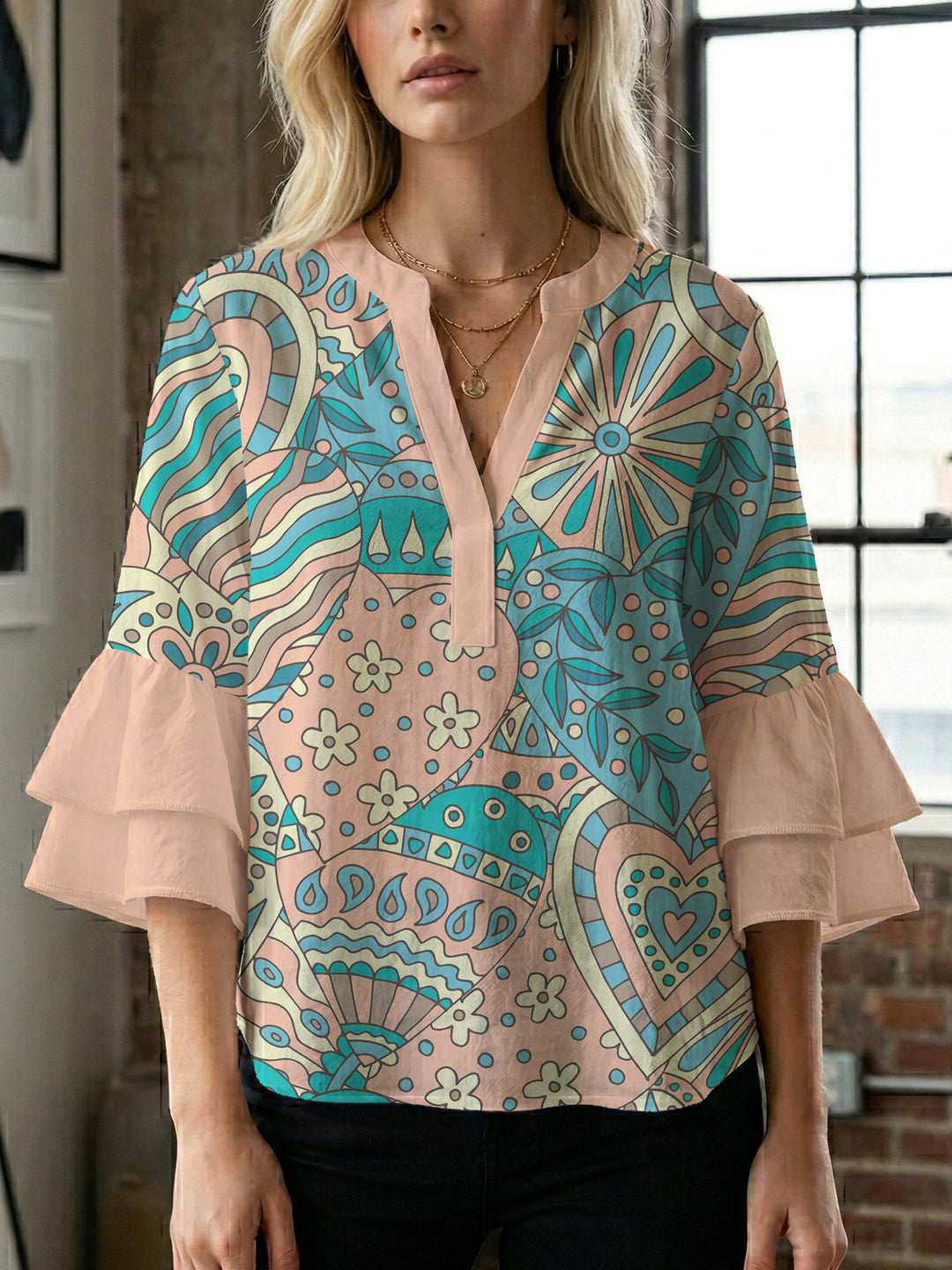 Women's flower creation with voluminous ruffled sleeves Lune London