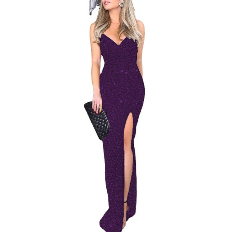 Glamorous evening dress for women with side slit and elegant neckline Lune London