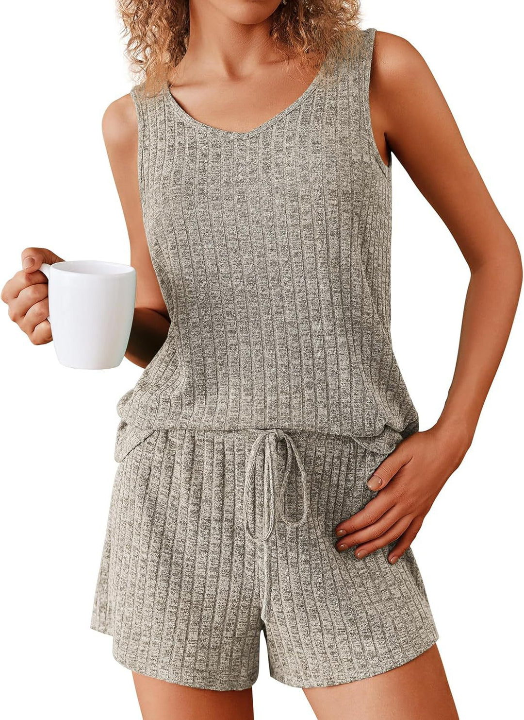 Casual ribbed lounge set for women with adjustable waist Lune London