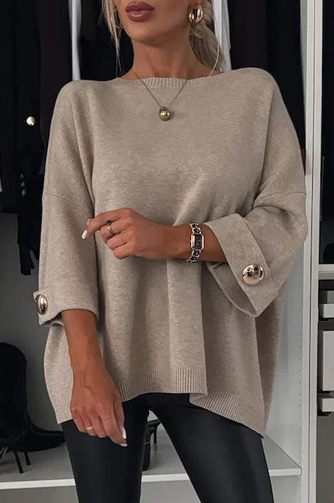 Femmes Pull Tricot Élégant avec Manches Large Découpées et Détails en Boutons Chic & Stil