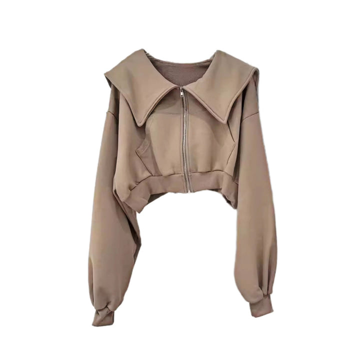 Veste sweat-shirt cropped moderne pour femmes avec un large col Chic & Stil