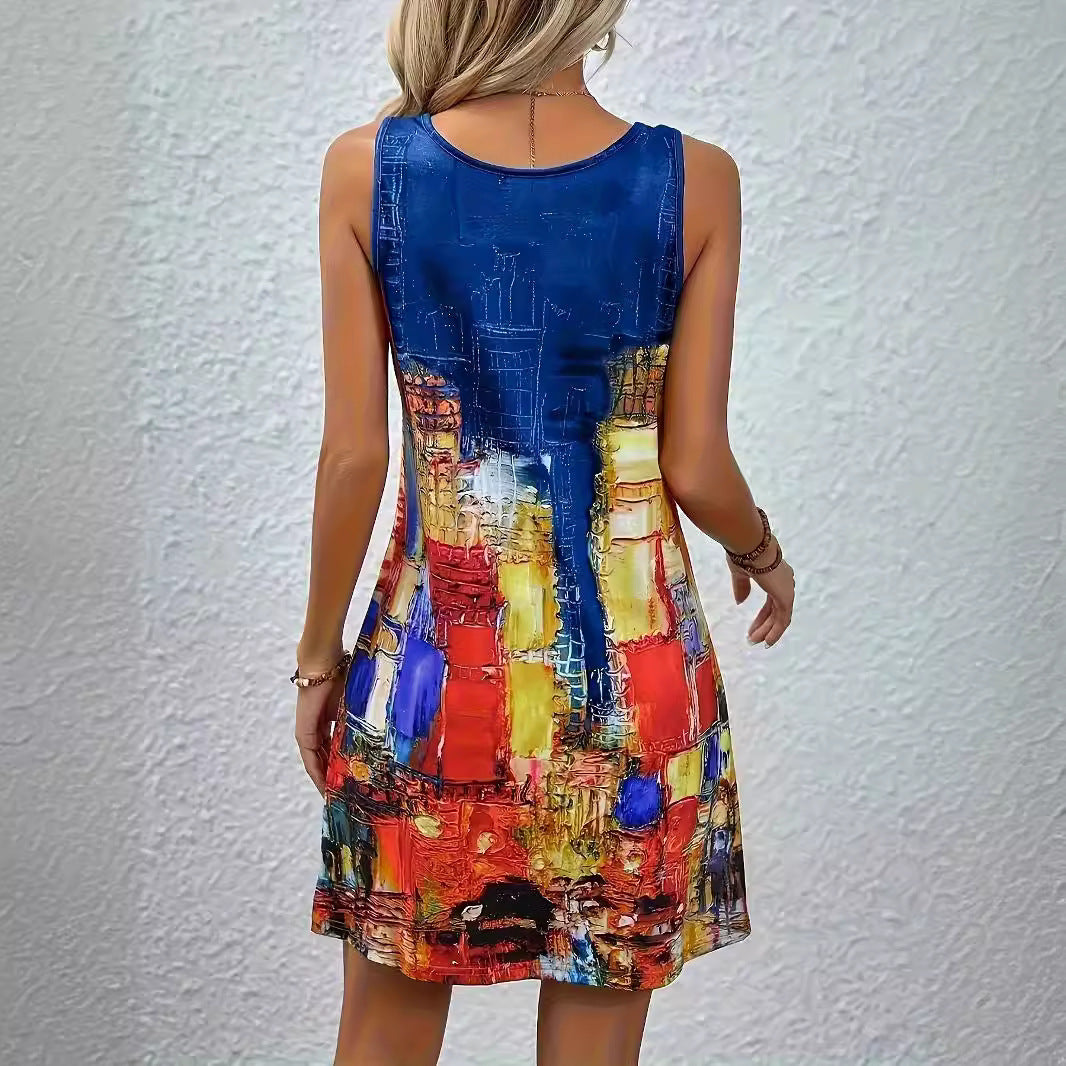 Short Sleeve Summer Dress for Women with Graphic Print and Fitted Cut Lune London