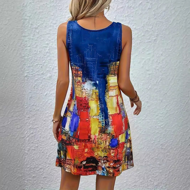 Short Sleeve Summer Dress for Women with Graphic Print and Fitted Cut Lune London