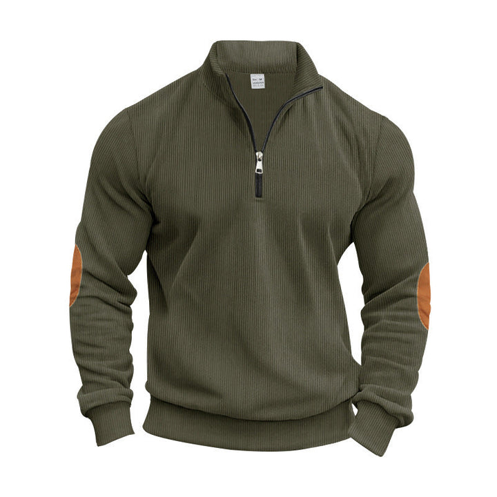 Men's Knit Pullover with Modern Zipper and Elegant Elbow Patches Lune London