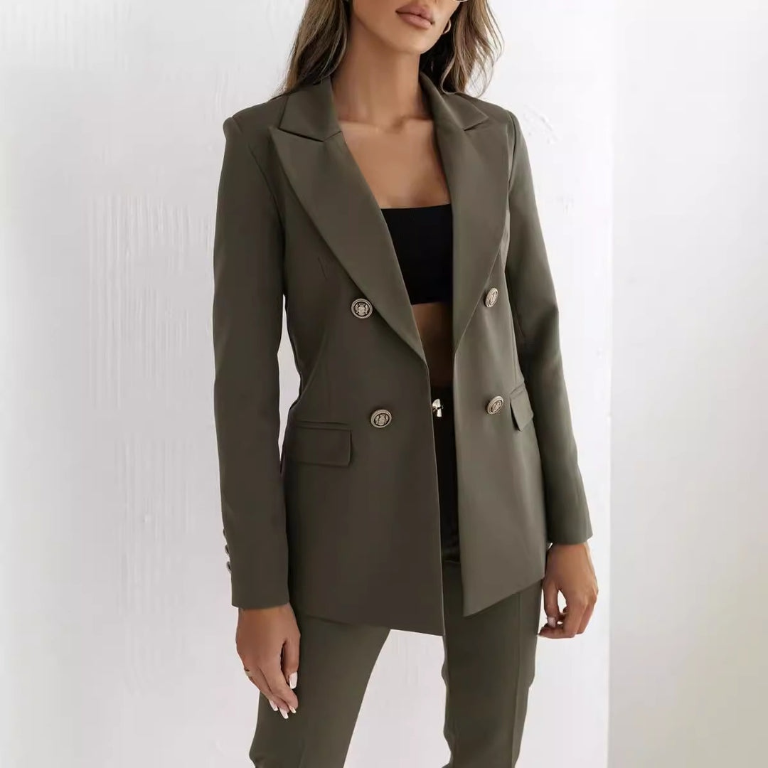 Elegant double-breasted blazer for women with gold buttons Lune London