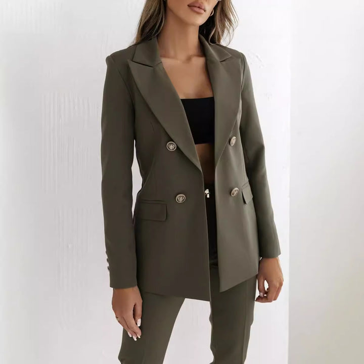 Elegant double-breasted blazer for women with gold buttons Lune London