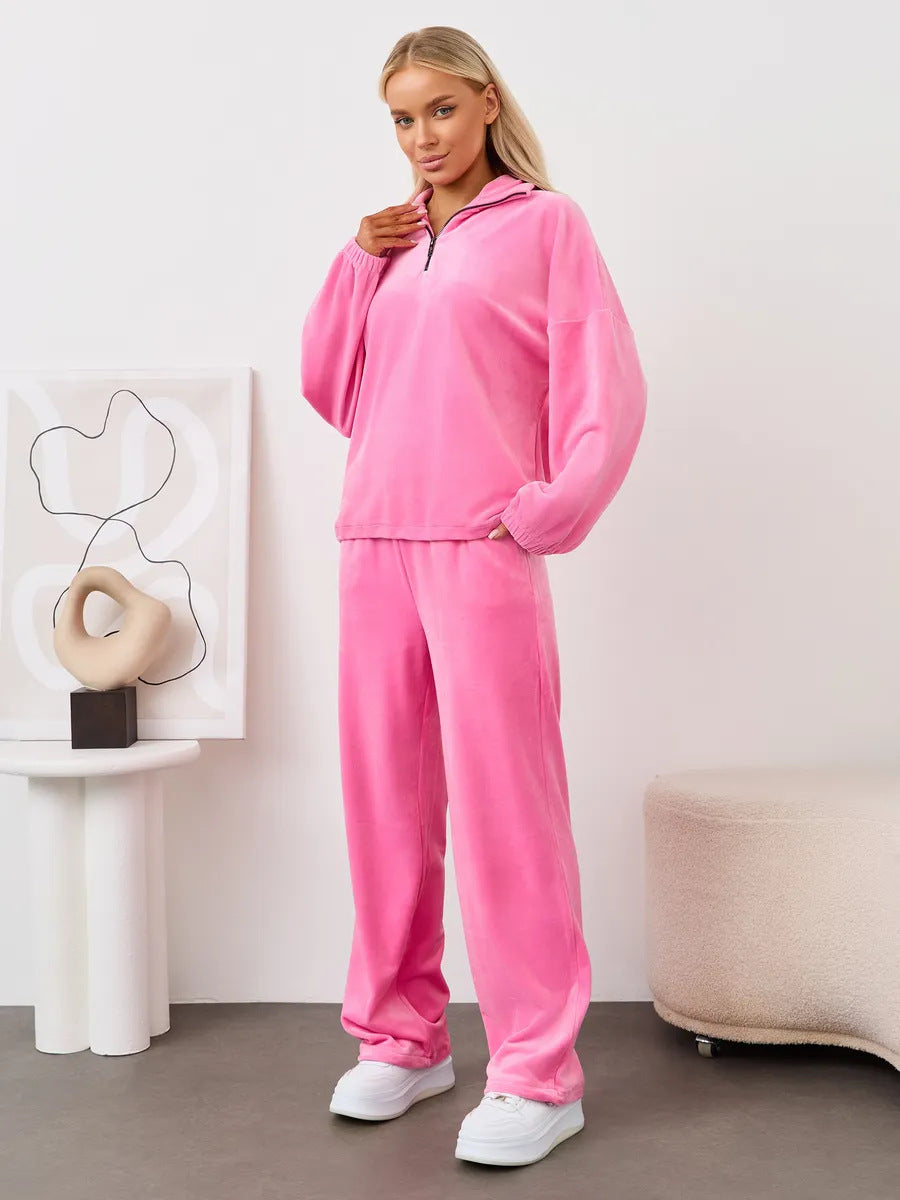 Ladies Velour Tracksuit with High Collar and Elastic Cuffs Chic & Stil
