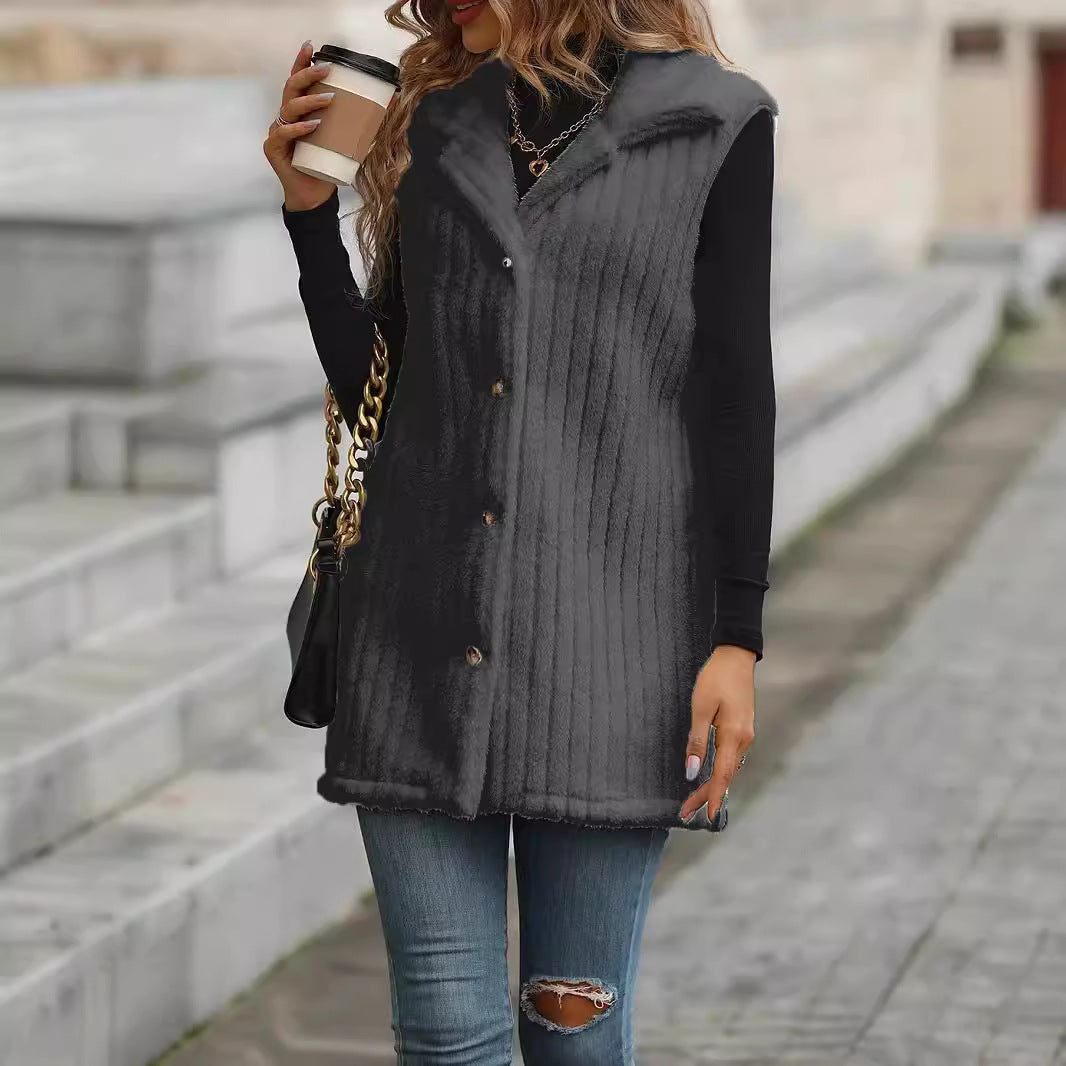 Ladies Cozy Long Sleeve Gilet with Button Placket and Structured Design Lune London
