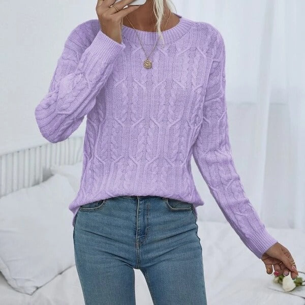 Ladies knit sweater with cable pattern demanding Lune London