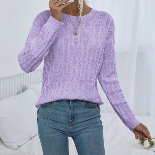 Ladies knit sweater with cable pattern demanding Lune London