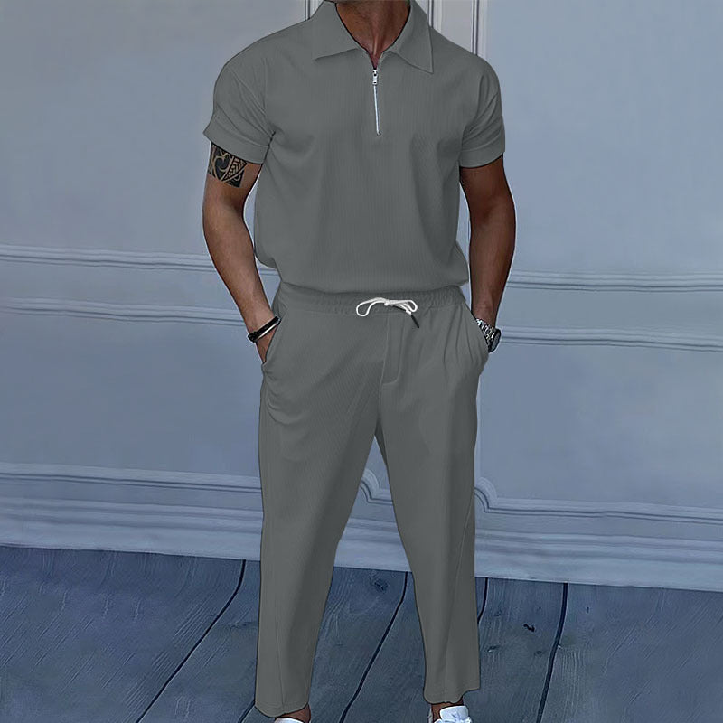 Men's short sleeve sports set with zip and elastic waistband Lune London