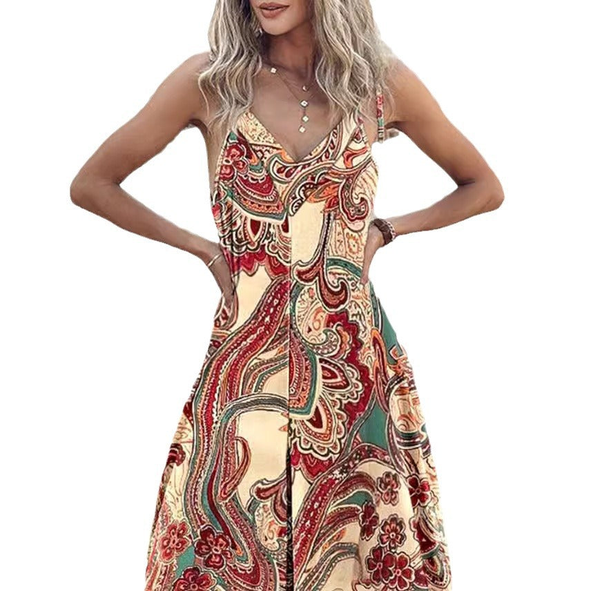 Maxi dress for women with a vibrant paisley pattern