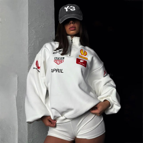 Oversized sweatshirt for women with high collar and trendy accents Lune London