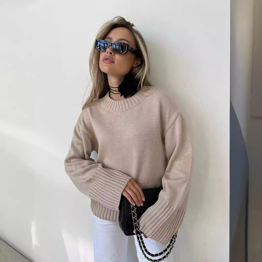 Casual knit sweater for women with high collar and wide ribbed edges Lune London