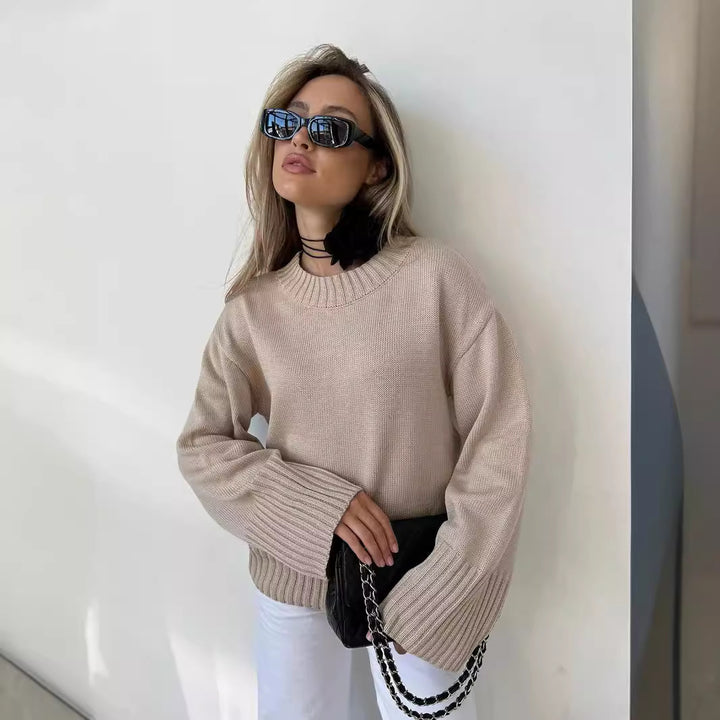 Casual knit sweater for women with high collar and wide ribbed edges Lune London