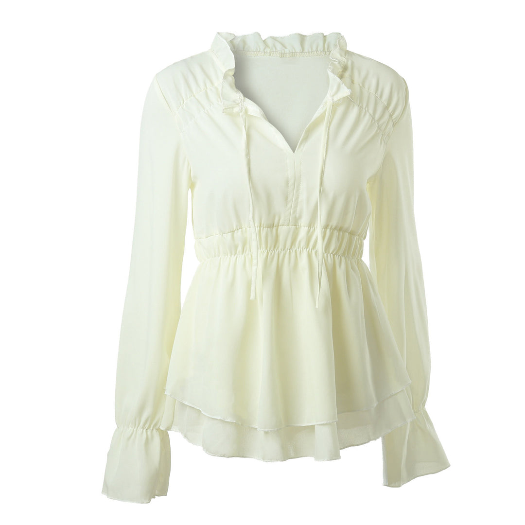 Ruffled blouse for women with elastic waist and long sleeves Lune London