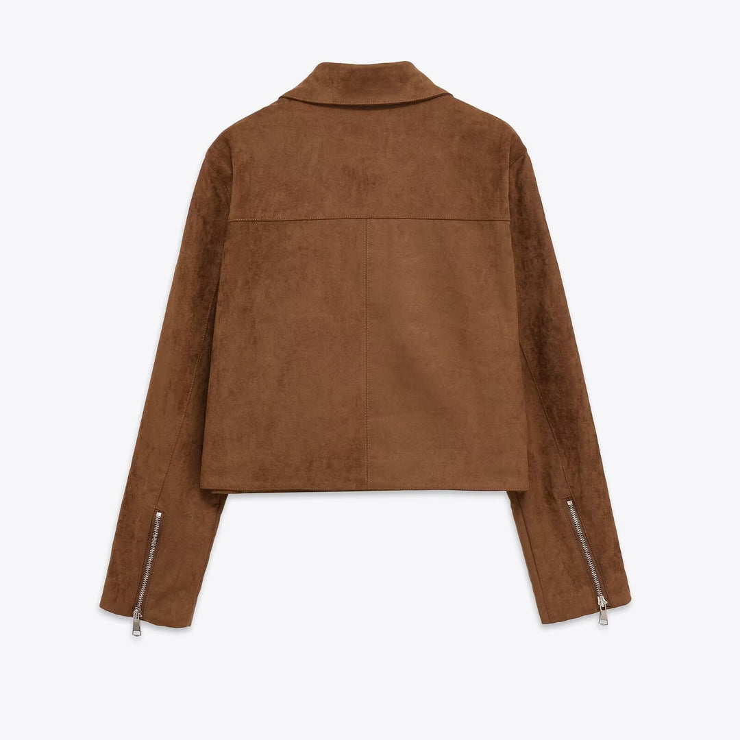 Femme veste en simili cuir à la mode avec des éléments de fermeture éclair élégants Lune London
