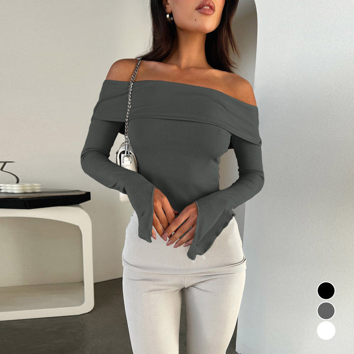 Women's Off-Shoulder Shirt with Elegant Trumpet Sleeves Lune London