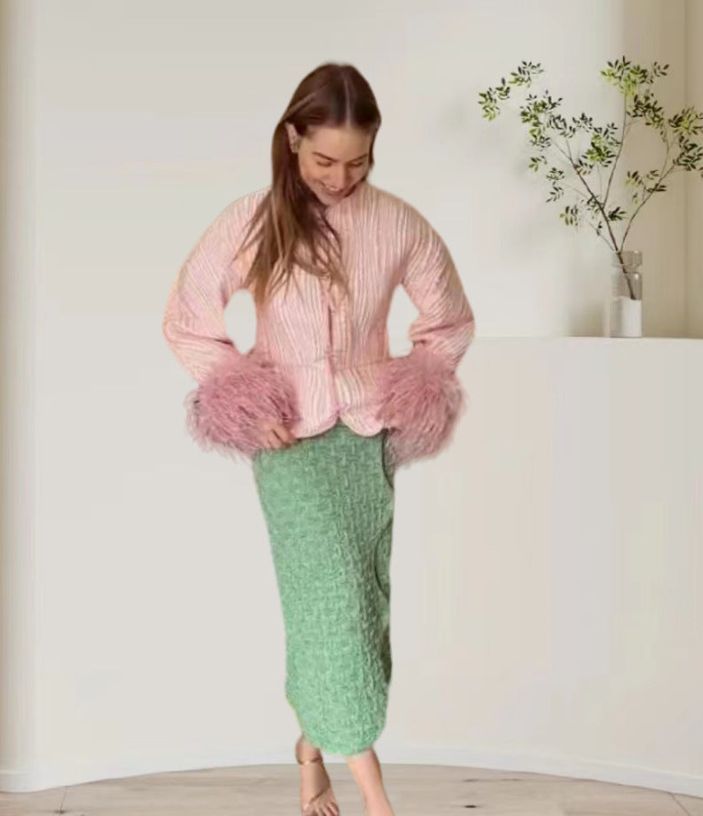 Women's Elegant knit cardigan with voluminous sleeves and a delicate pattern Lune London