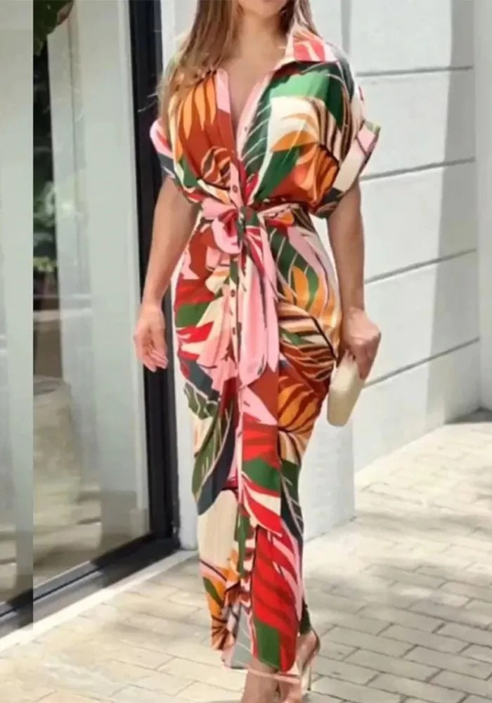 Maxi button dress for women with draped design Lune London