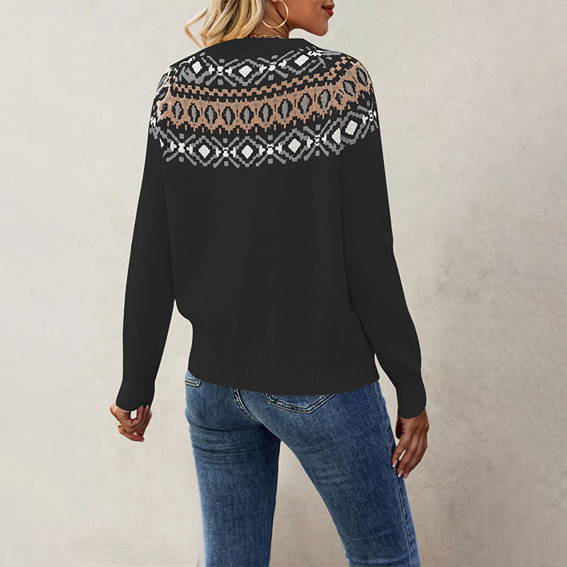 Women’s Nordic Pattern Sweater with Round Neck and Casual Fit Lune London
