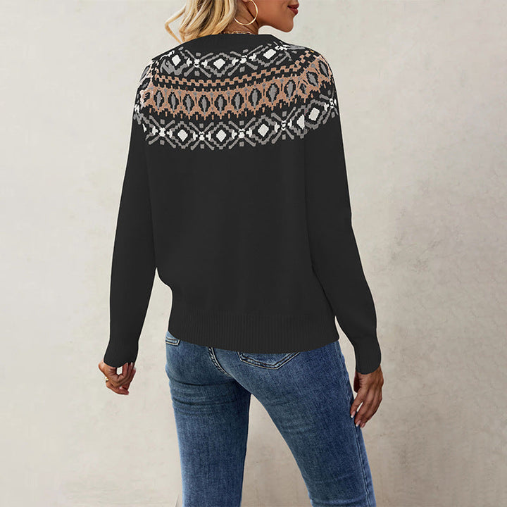 Women’s Nordic Pattern Sweater with Round Neck and Casual Fit Lune London
