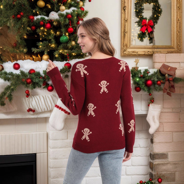 Pull en tricot féminin avec motif de pain d'épice festif et coupe ample Chic & Stil