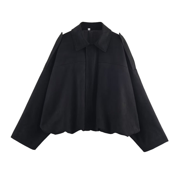 Ladies oversized suede jacket with a relaxed fit and practical shoulder details Lune London