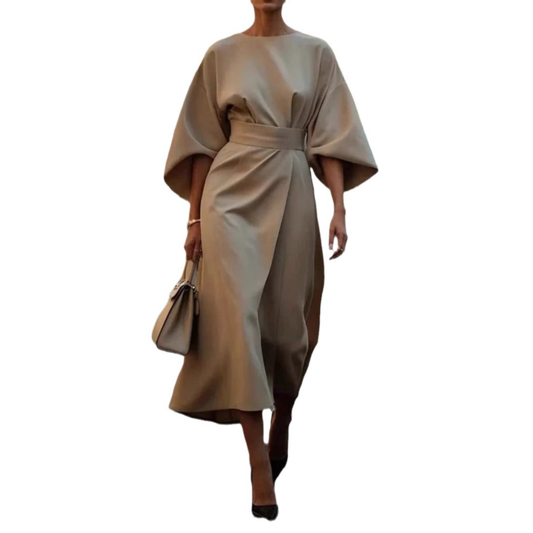 Elegant maxi dress for women with puff sleeves and a fitted belt Lune London