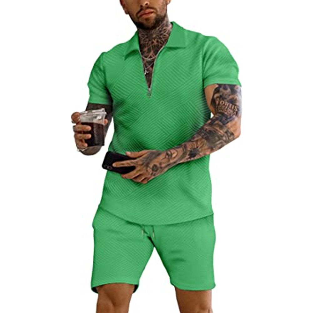 Casual structured zip collar suit for men Lune London