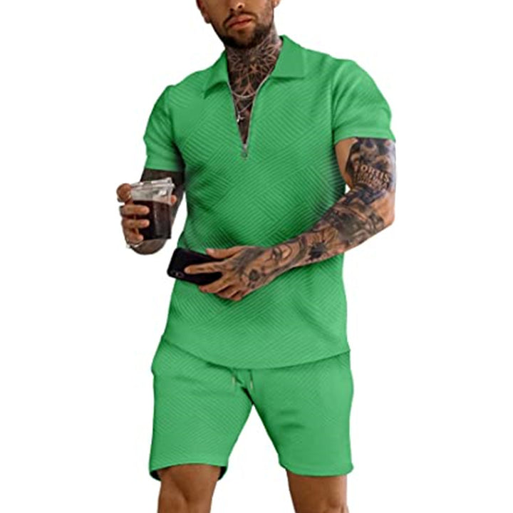 Casual structured zip collar suit for men Lune London