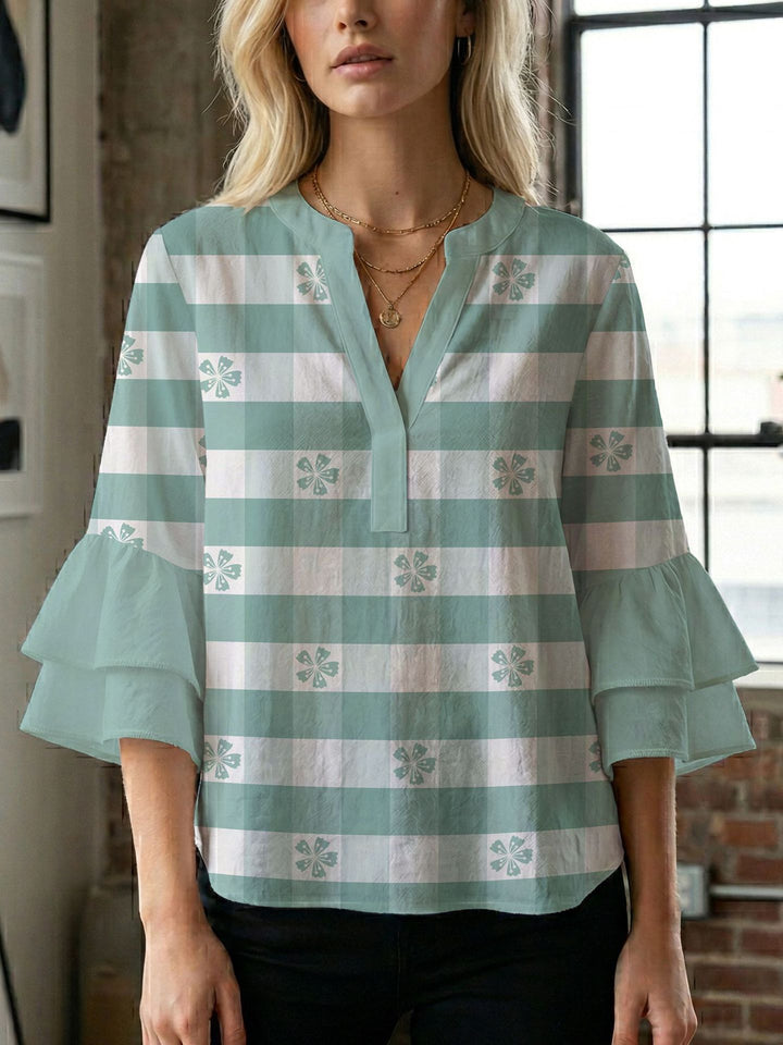 Women's blouse shirt with voluminous sleeves and creative print design Lune London