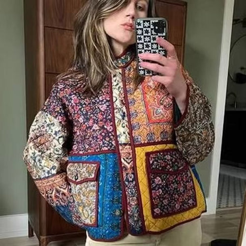Quilted patchwork jacket for women with pockets and colorful design Lune London