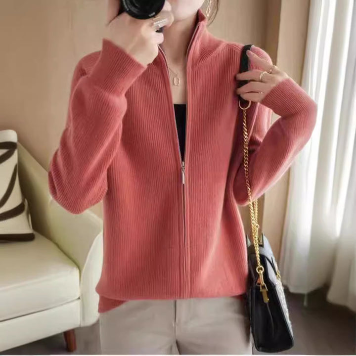 Knitted jacket for women with high collar and full zip Lune London