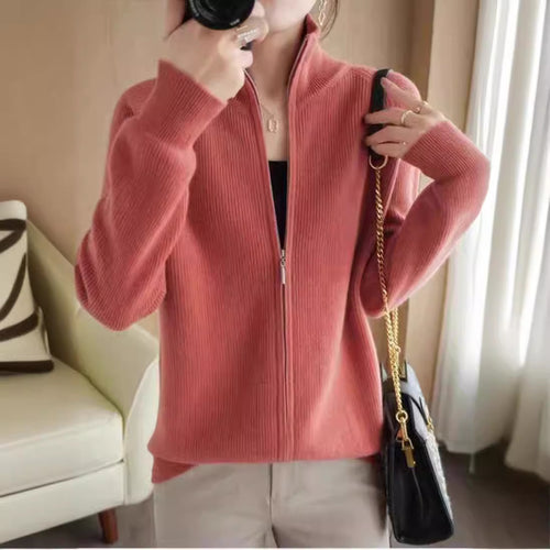 Knitted jacket for women with high collar and full zip Lune London
