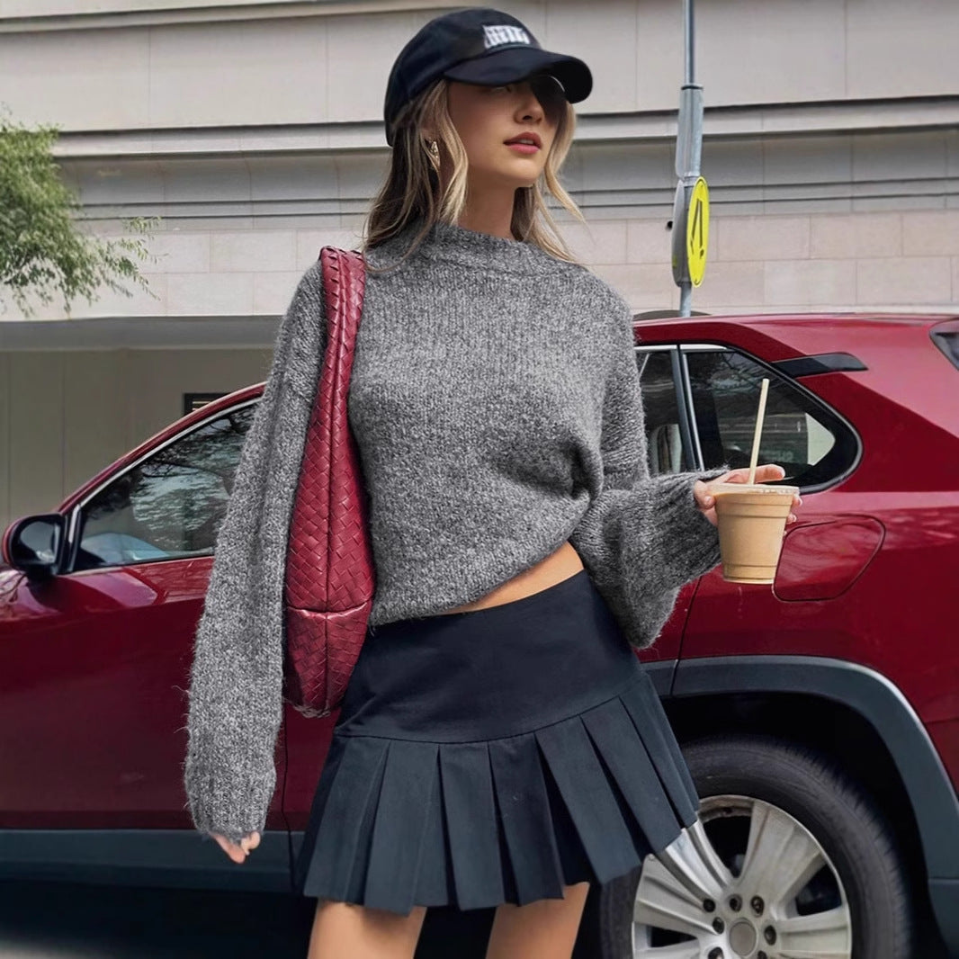 Ladies trendy knit sweater with loose fit and high collar Lune London