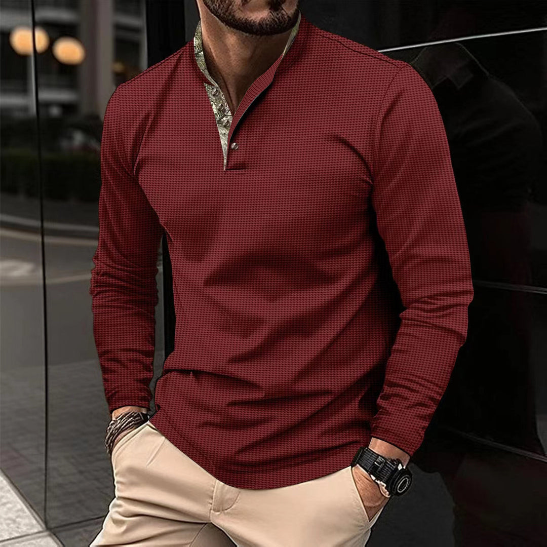 Men's long sleeve shirt with a modern stand collar and a subtle checked pattern Lune London