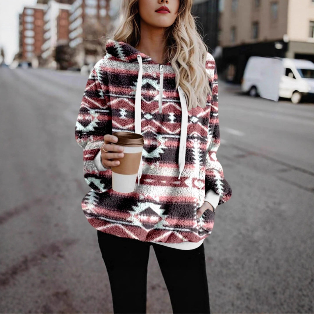 Women's cozy hooded sweatshirt with trendy geometric pattern Lune London