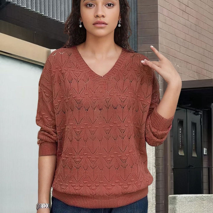 Knit sweater for women with V-neck and a delicate lace design Lune London