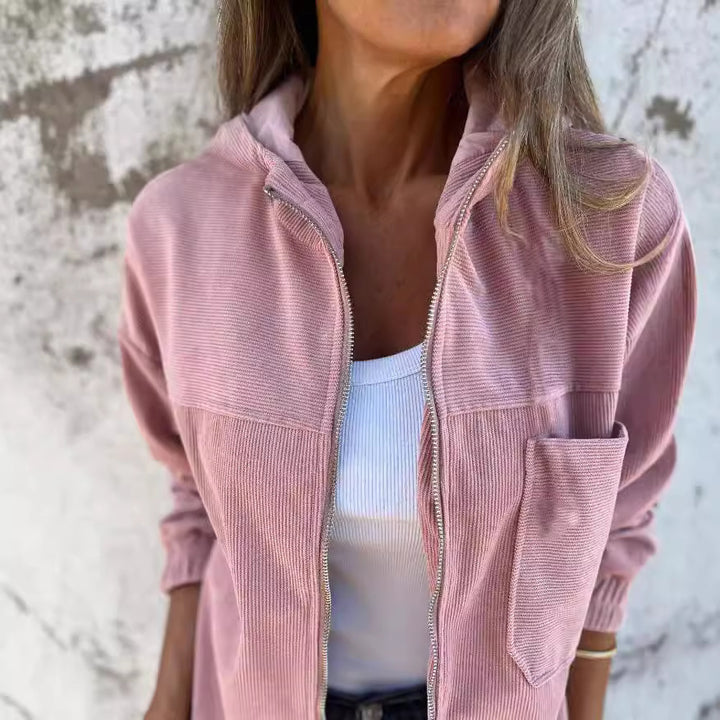 Slightly tailored corduroy jacket for women with practical pockets Lune London