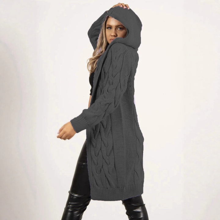 Women’s hooded knitted jacket with a trendy cable pattern and practical pockets Lune London