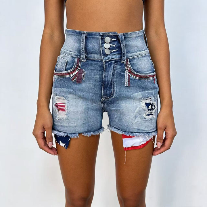 Women’s Vintage Style Denim Shorts with Embroidered Details Lune London