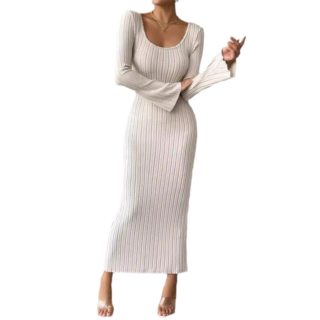 Robe en tricot à manches longues pour femme avec une silhouette près du corps et un col rond chic Chic & Stil