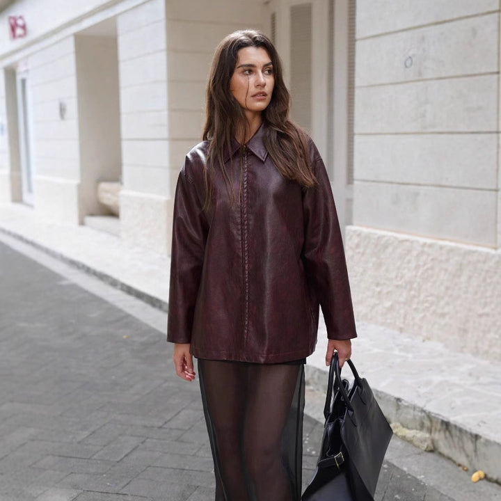 Casual faux leather jacket for women with structured design Lune London