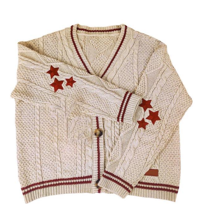 Thick knit jacket for women with a unique cable structure and decorative stars Lune London
