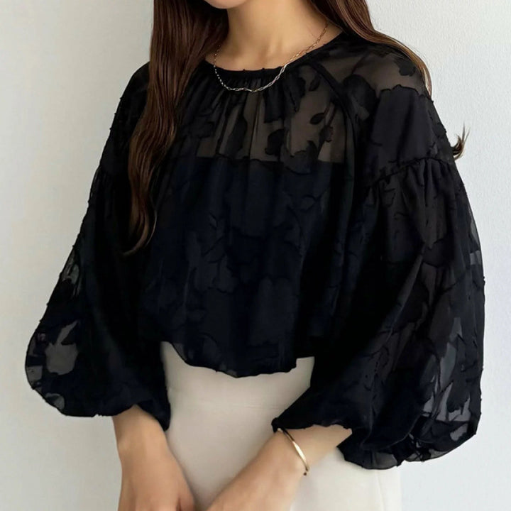 Ladies Blouse with Transparent Puff Sleeves Floral Lune London