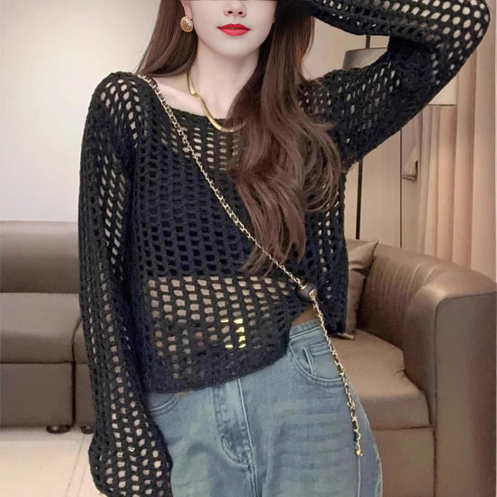 Lightweight knitted sweater for women with Lune London mesh design