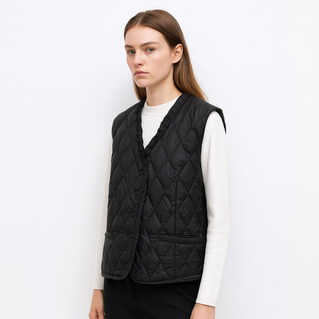 Ladies quilted vest with asymmetrical cut Lune London