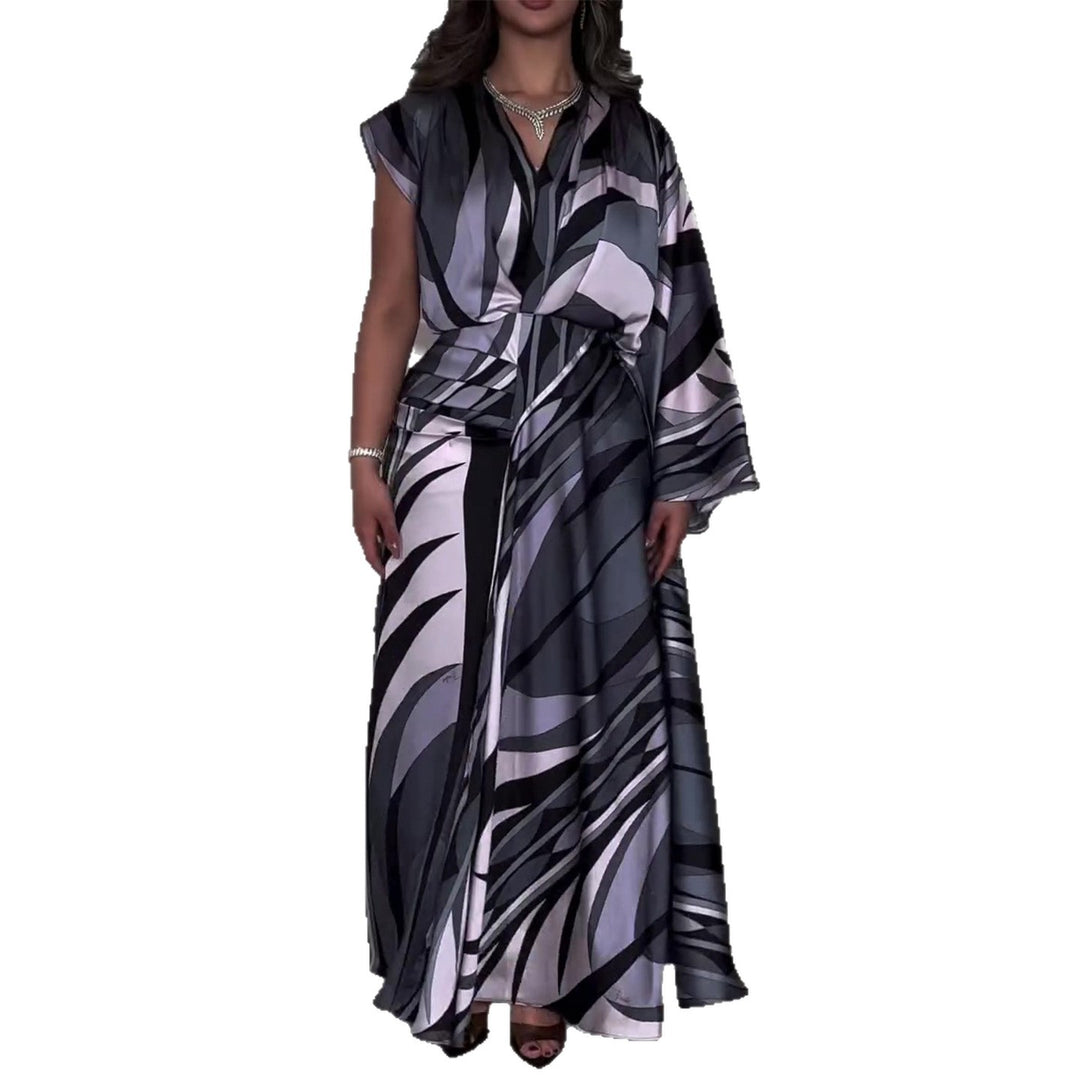 Women's maxi dress with innovative wrap design and flowing hem